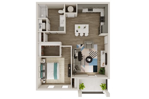 Floor plan for 1 bed, 1 bath, 775 sqft